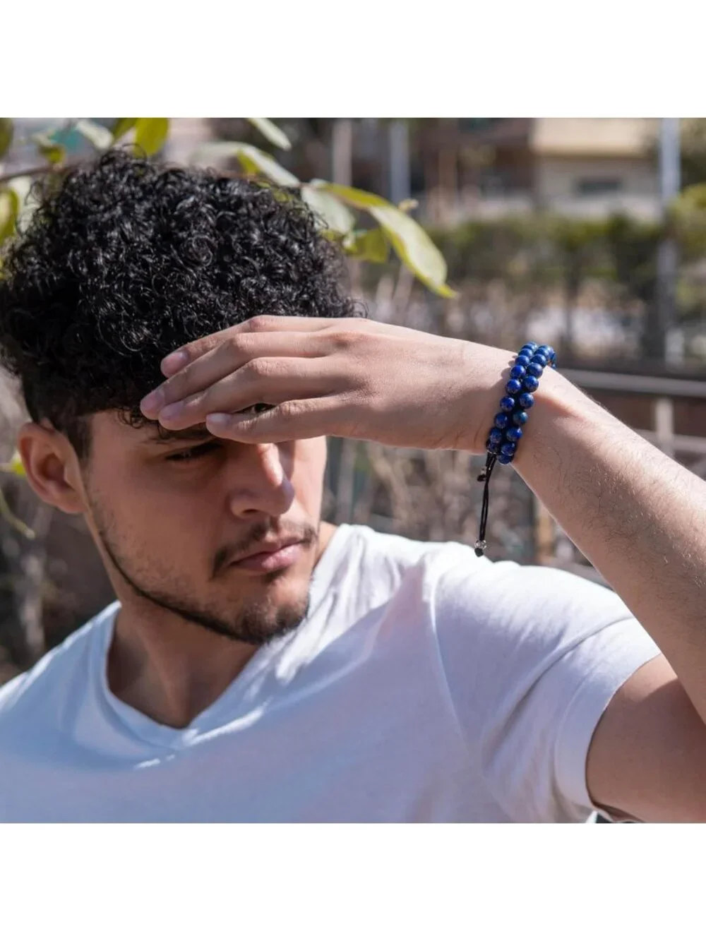 Handcrafted Blue Lapis Lazuli Beaded Bracelet for Men - Adjustable Artisan
